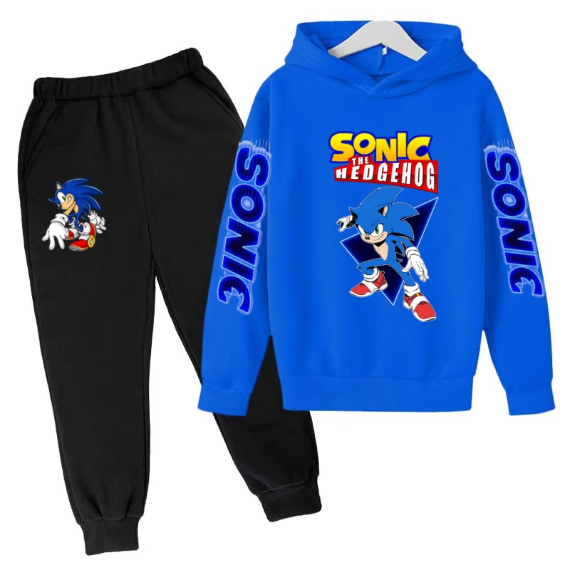 Running Gear For Kids - キッズ超音速服ジョギングブルースウェットシャツトップコート+パンツ2点セットパーカー男の子女の子3-12歳服カジュアルスポーツセット