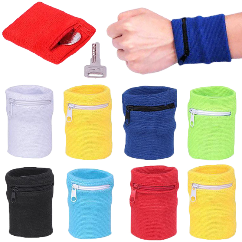 Sweat Band Wrist - ジッパーポーチ付きスポーツリストバンドランニングスポーツアームバンドバッグMP3キーカード収納バッグバスケットボールスウェットバンドリストバンドバッグ