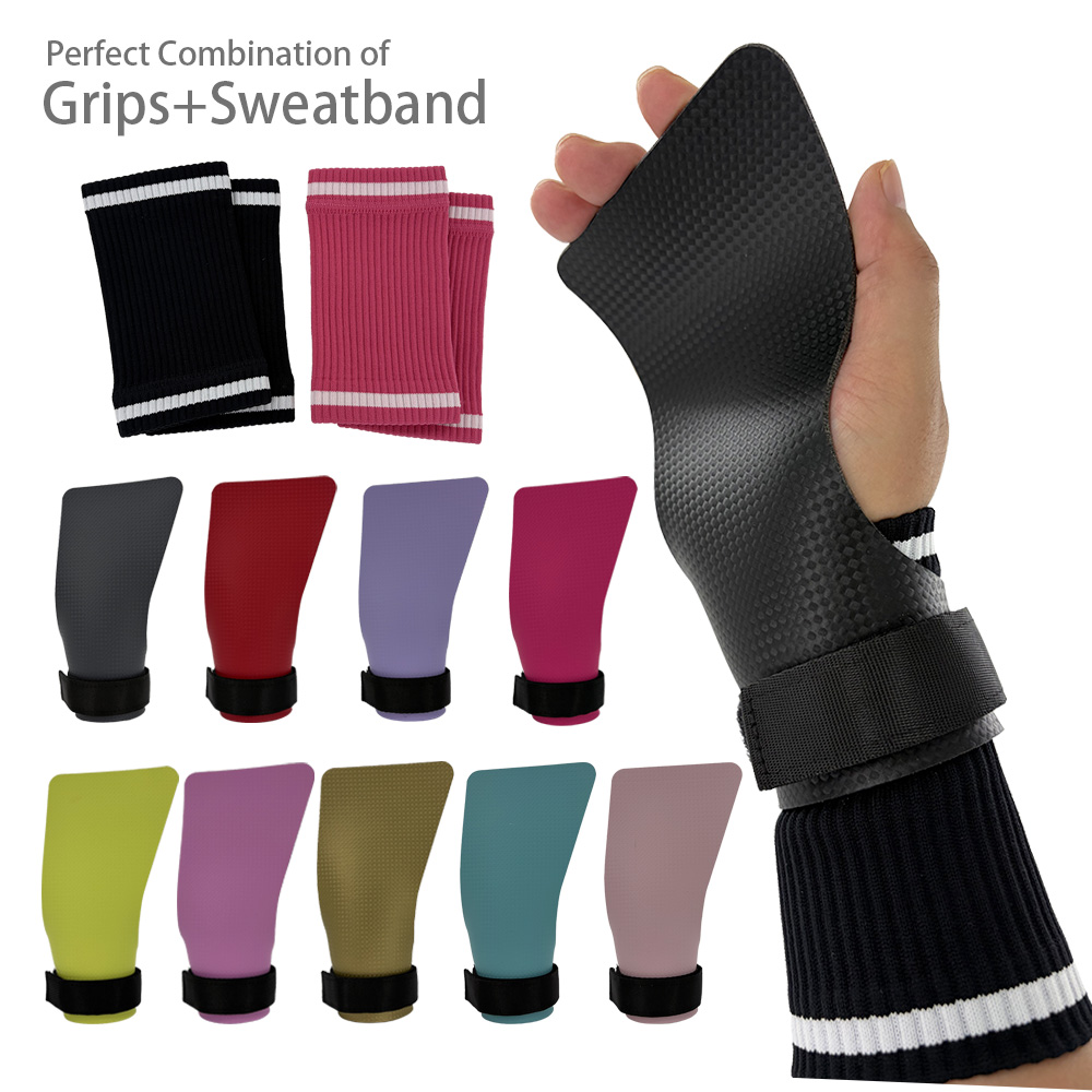 Sweat Band Wrist - カーボンハンドグリップと汗止めリストバンドの完璧な組み合わせ。クロスフィット、プルアップ、クロストレーニング、体操、ワークアウトに最適。