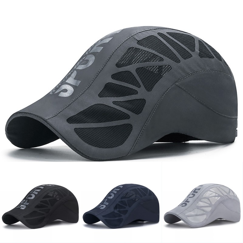 Running Cap Mesh - 夏用速乾通気性メッシュランニングサンハット、文字プリント入りUVカットスポーツテニスゴルフ野球帽、ニュースボーイベレ帽、バイザー