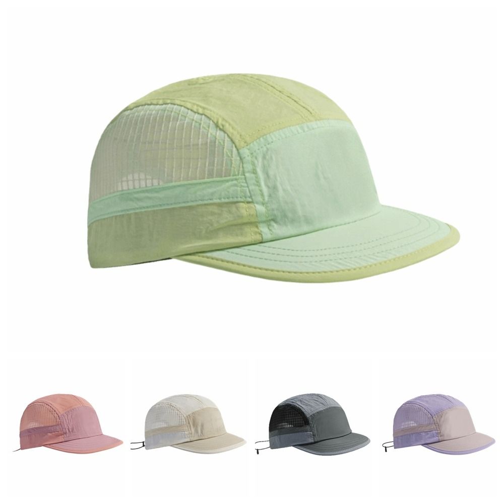 Running Cap Mesh - カラーブロックデザインの速乾性野球帽 レトロ5パネル ソフトブリム 通気性のあるピークキャップ 調節可能な軽量メッシュランニングキャップ