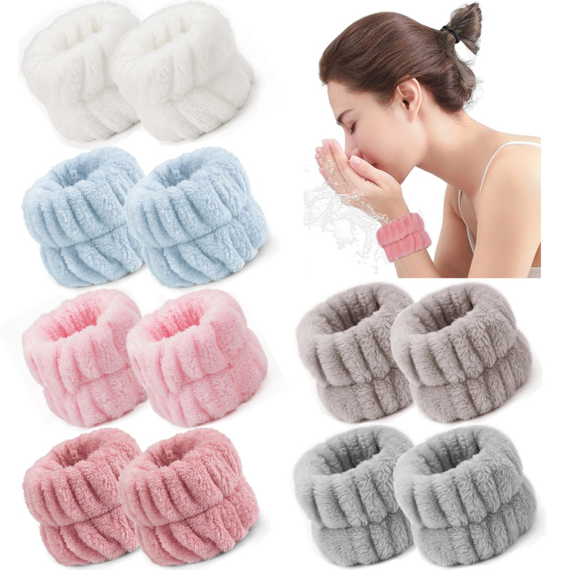 Sweat Band Wrist - 2 個再利用可能なスパ手首ウォッシュバンドソフトマイクロファイバータオルリストバンド洗顔用女性ガールヨガランニングスポーツ手首汗止めバンド