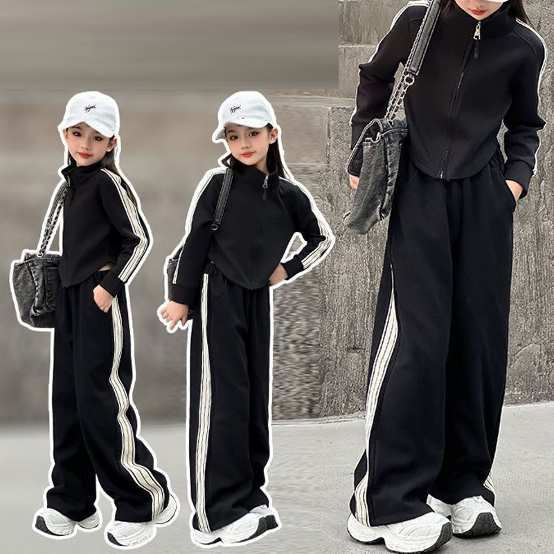 Running Gear For Kids - 5-14 歳の女の子スポーツスーツ秋子供カジュアル 2 ピース衣装ティーンエイジャー春長袖ジャケットワイドレッグパンツ子供服