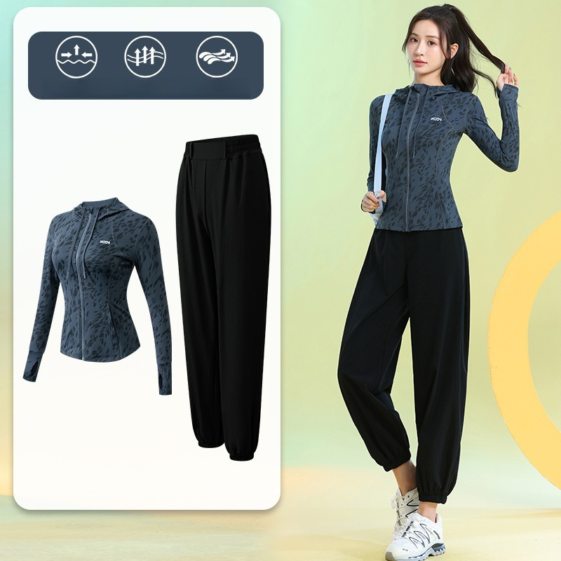 Running Gear For - 女性用ランニングスーツ長袖花柄ジップパーカージョガーパンツ速乾性2ピースワークアウトジムフィットネススポーツトレーニングギア