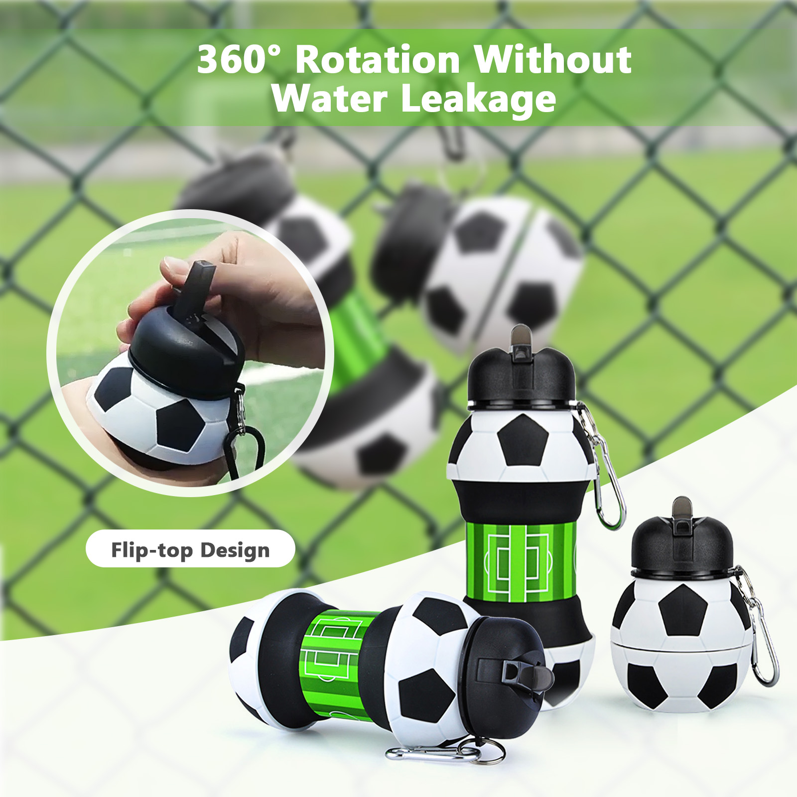 550ml 折りたたみ式サッカーウォーターボトル 食品グレー - Running Gear For Kids のレビューと価格
